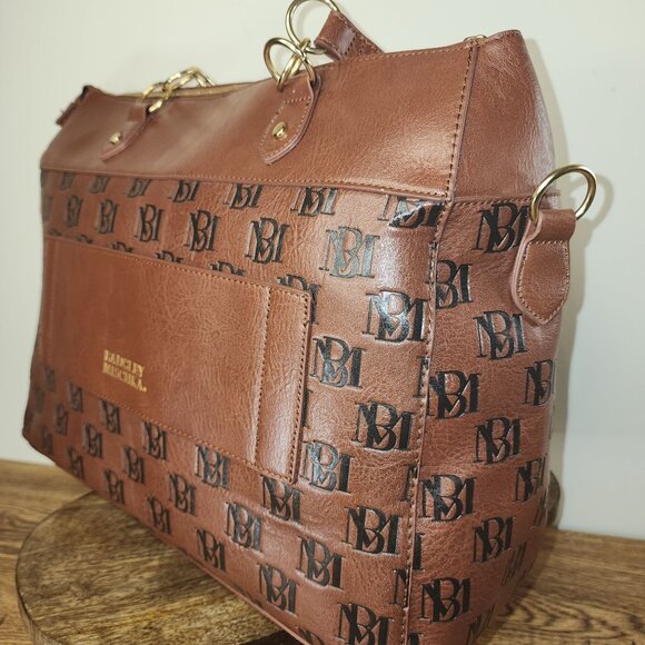 Badgley Mischka Monogram Leather Tote Bag With Gold Hardware - Picture 5 of 10
